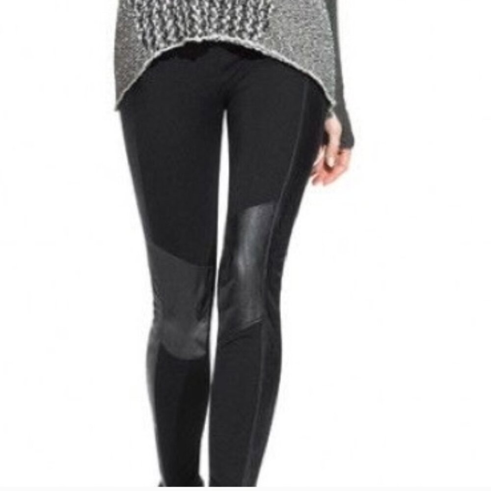 👖 Cabi Ricky Ponte leggings Vegan Leather Detail on Side and Knees Womens Small